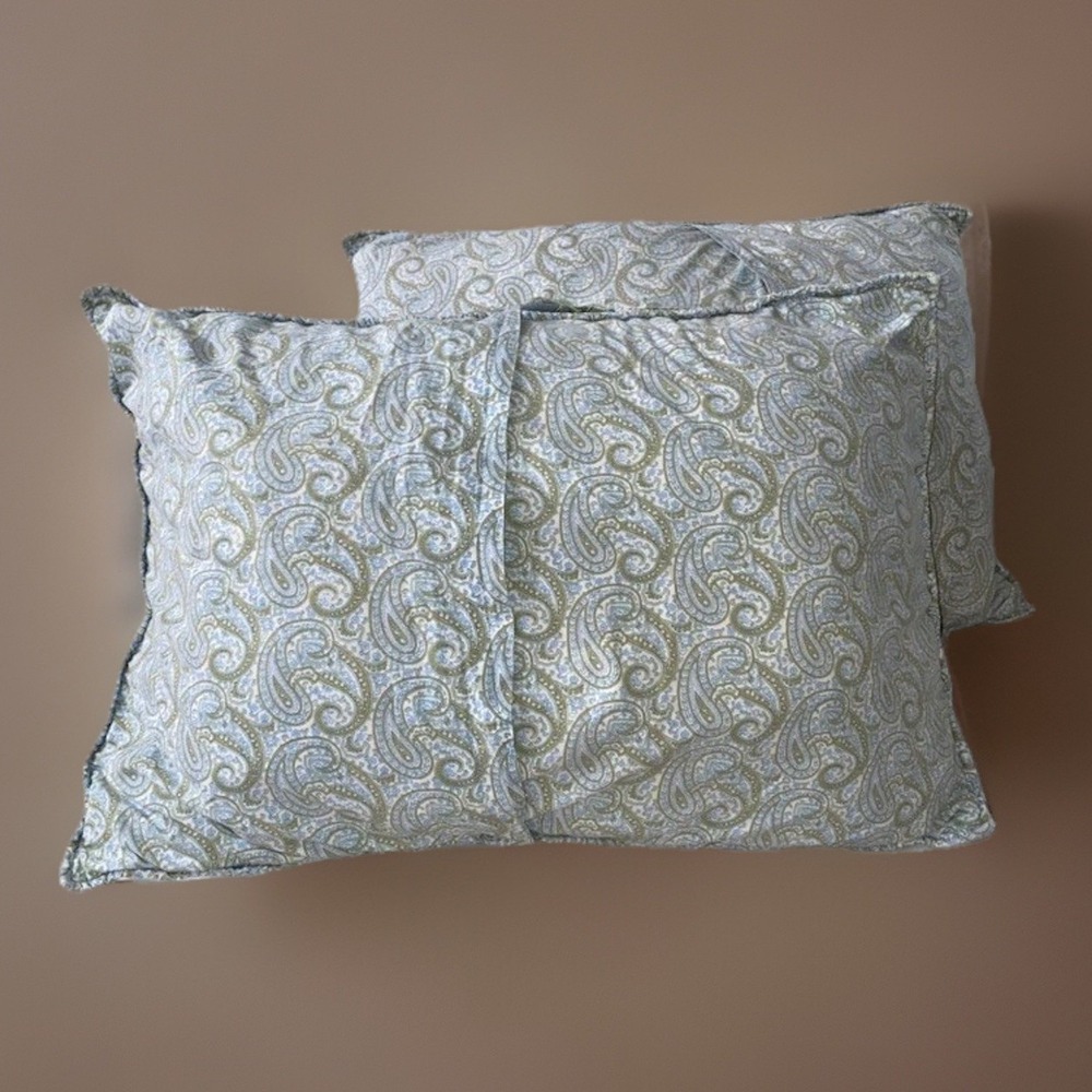 VTG L.L. Bean Quilted Blue Green Floral Paisley Patchwork Pillow Shams 21"x27" - Picture 2 of 5